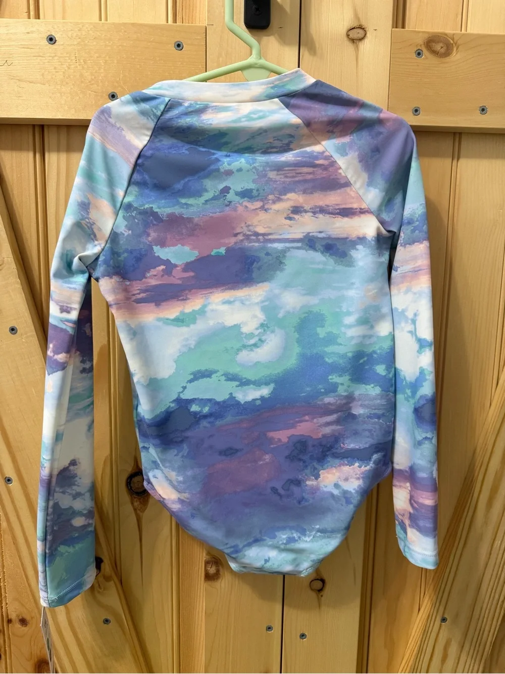 Long Sleeve One-Piece Rash Guard Swimsuit in Blue & Purple